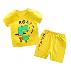 Boys Short Sleeve Animal Roar Outfits 2Pcs Set Children Kids Cotton T-shirt Tops + Shorts Summer Casual Clothes Set [S090]