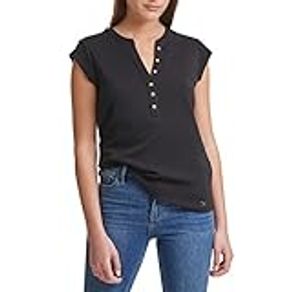 Calvin Klein Ck Women's T-Shirt Button Down, Black, X-Large