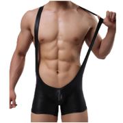 Men Undershirt Leather Wrestling Singlet Gay Underwear Sexy Tank Tops Male Bodysuit Shorts Jumpsuit Belts