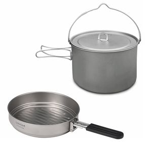 [Lixada SG Mall] Lightweight Camping Titanium Cookware Set 2.8L Pot with 1.1L Pan for Outdoor Camping Backpacking Hiking Picnic Cooking Equipment