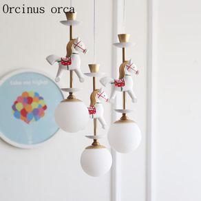 Nordic merry go round chandelier boys girls bedroom children's room lights cartoon creative pony combination Chandelier