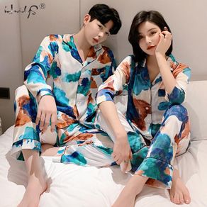 Pyjamas Women Silk Pajamas Sets Sleepwear Silk Homewear Men Couple Pijama