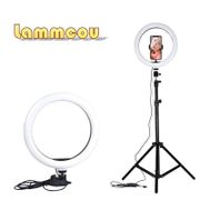 Lammcou 10inch Photography LED Selfie Ring Light 26cm Dimmable Camera Phone Ring Lamp With Stand Tripods For Makeup Video Live Studio Vlogging Live Streaming Equipment