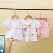 Baby Girls' Summer Clothes Short Sleeve Children's Clothes Korean Pure color Floral T-shirt Set Two Pieces