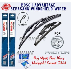 For Proton Car~ Sepasang/2pcs BOSCH Advantage Wiper (U-Hook Type) Buy Wiper Free 10pcs Windshield Cleaner Tablet