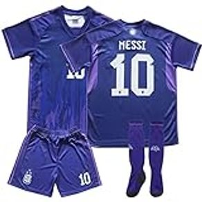 Necm 2021 Argentina #10 Leo Messi Copa-American Home Kids Football Soccer Jersey/Shorts/Socks Kit Youth Sizes