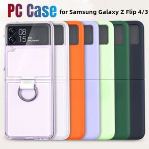Protective Case for Galaxy Z Flip 3 4 5G Transparent Hard PC Cover for Samsung Galaxy Z Flip3 Flip4 Bumper Back Shell Metal Ring
