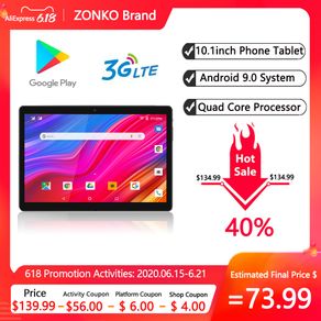 ZONKO Tablet PC Android 9.0 10 inch 3G Phone Call Tablets Study Tablet 2GB RAM 32GB ROM 1280*800 IPS GPS 6000mAh WiFi Tablets