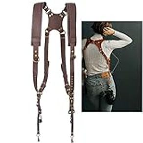 *Quick Release Anti-Slip Dual Shoulder Genuine Leather Harness Camera Strap with Metal Hook for SLR 