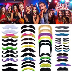 SMILE 48 Pieces Fake Mustache Set 48 Pieces Fiesta Party Supplies Fancy Costume Masquerade Party Fake Beards