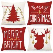 Christmas Pillow Covers 18X18 Set of 4 Christmas Decorations Throw Pillowcase Farmhouse Cushion Case for Home Decor