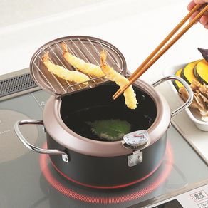 Japanese Deep Frying Pot With A Thermometer And A Lid 304 Stainless Steel  Kitchen Tempura Fryer Pan 20 24 Cm - Pans - AliExpress