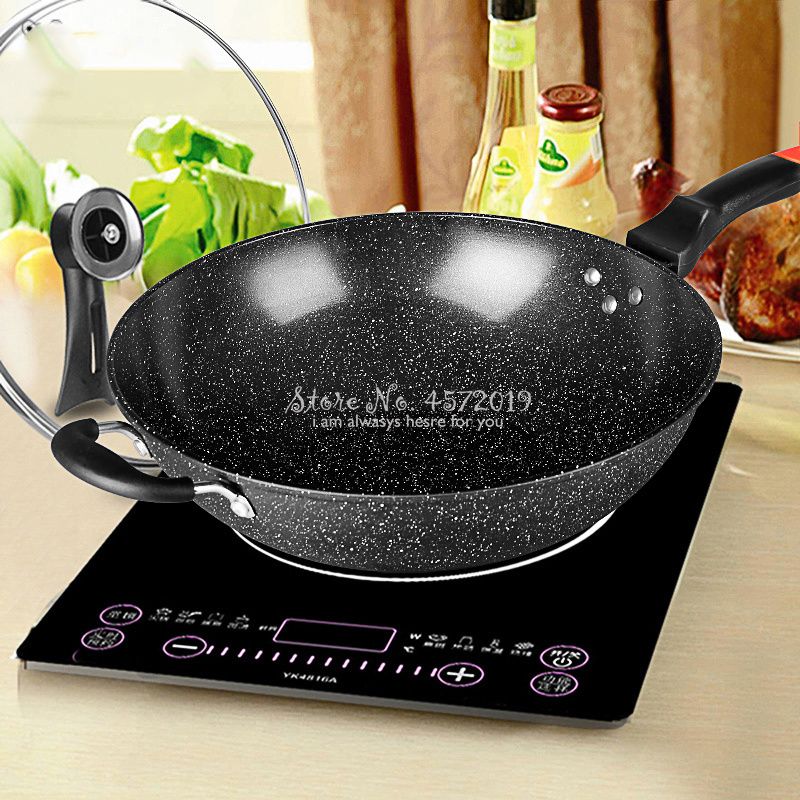 Non-Stick Clay Wok With Steamer Basket Clay Wok Micro-pressure Wok  Multifunctional Non-stick Household Frying Pan Induction - AliExpress