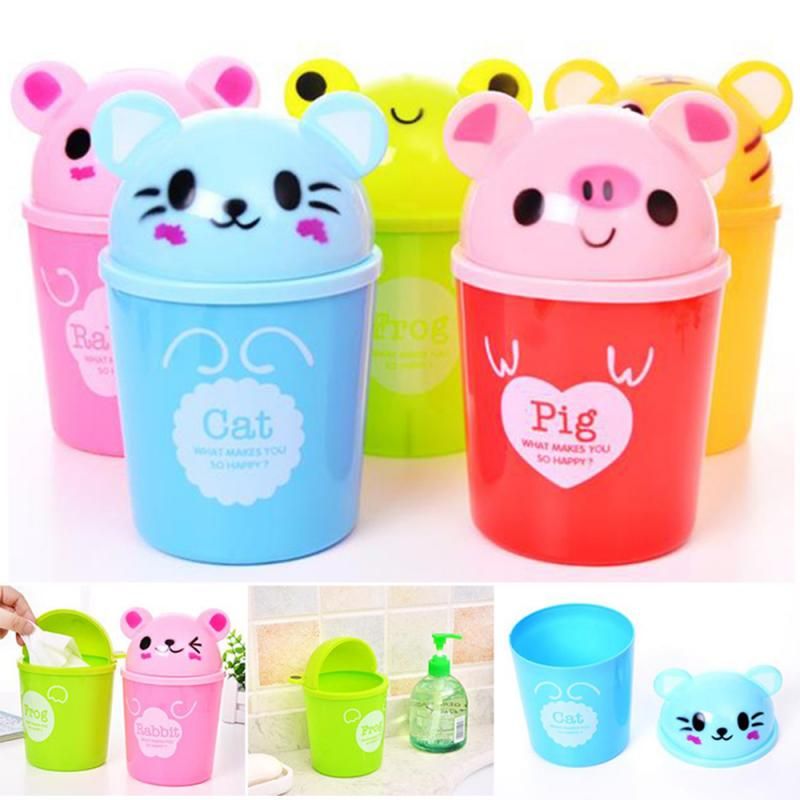 1PC New Plastic Cute Mini Small Waste Bin Desktop Garbage Basket Table Home  Office Trash Can ENP 005