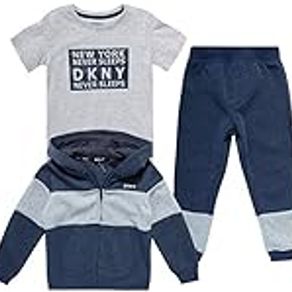 DKNY Baby Boy's Active Sweatsuit Set - Zip Sweatshirt, T-Shirt, and Jogger Playwear Set (Infant/Toddler), Size Months