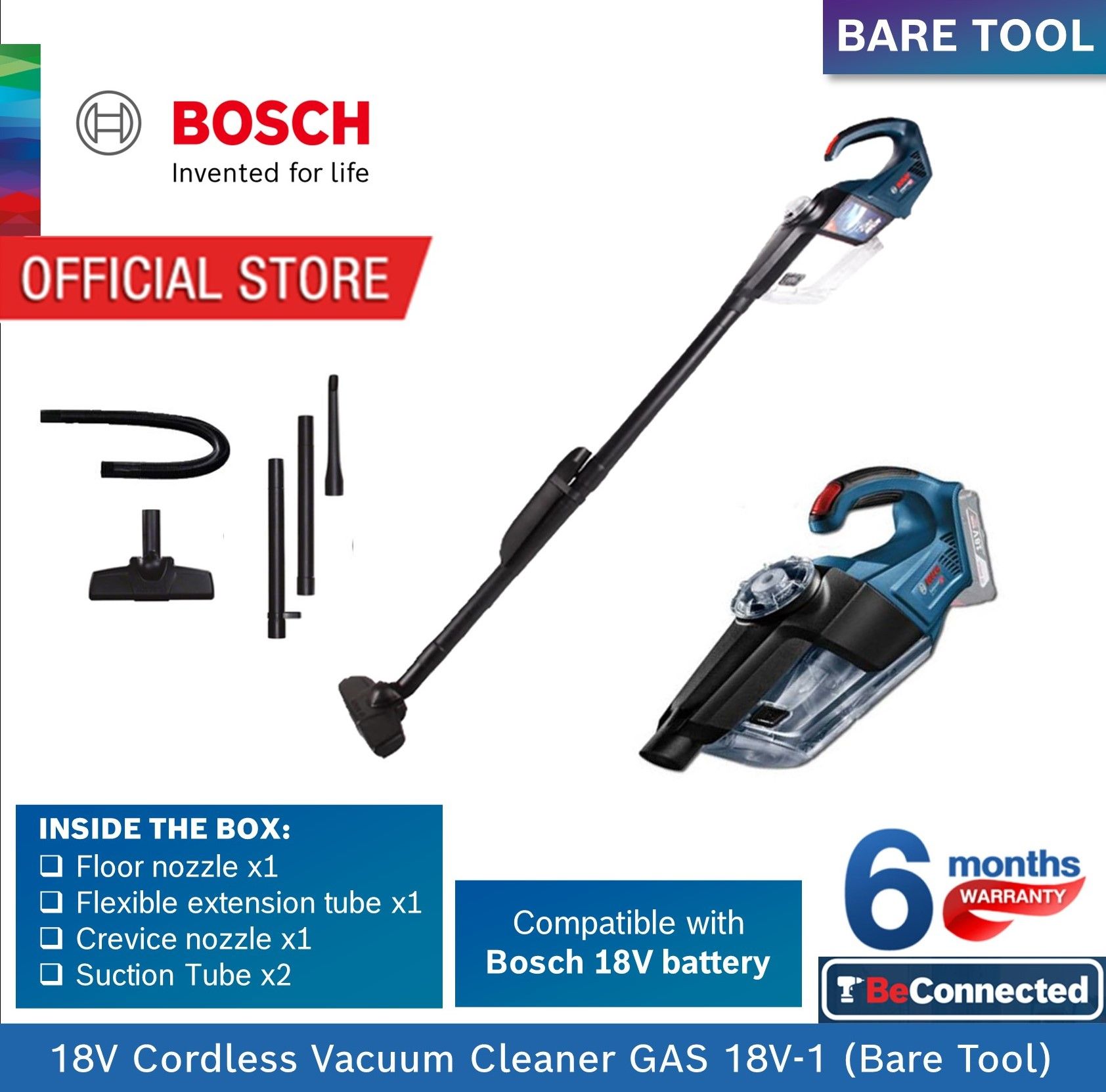Bosch GAS 18VLI Professional Cordless 18V Vacuum Skin Alltools Hepa