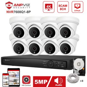 Anpviz Hikvision OEM 8CH 4K NVR 5MP POE IP Camera System Outdoor IP Security Kit IP66 Guarding Vision 30m P2P View