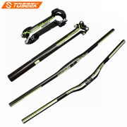 TOSEEK Green Gloss 3K Carbon Mountain Bike Handlebar Sets Bicycle Handlebars + Stem + Seatpost Cycling MTB Bicycle Parts