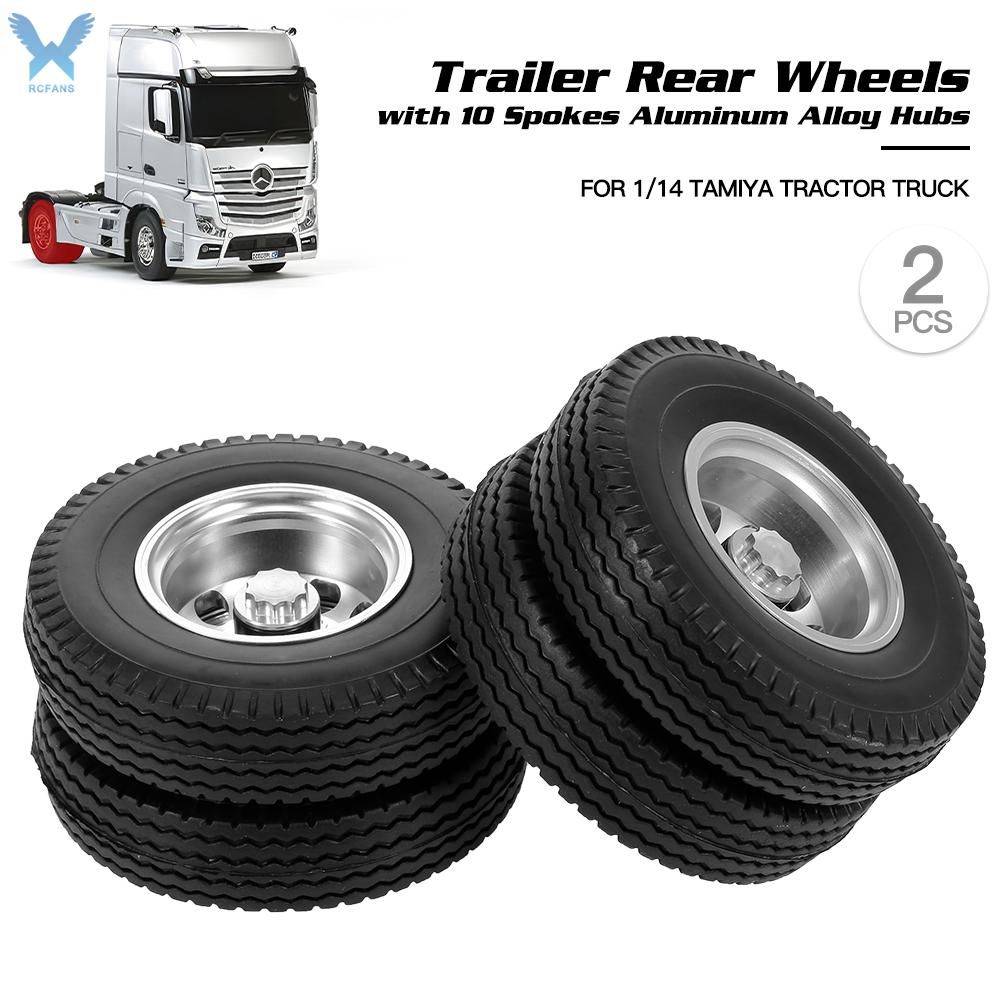 Front Wheels DJX RC 1/14 Front&Rear Truck Rubber Wheel Tires with 10 Spokes Aluminum Rims for Tamiya Tractor SEMI Trailer 