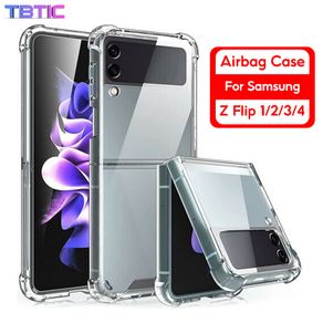 TBTIC For Samsung Galaxy Z Flip 4 3 2 1 Hard Slim Clear Airbag Case Casing Cover Transparent Full Coverage Shockproof