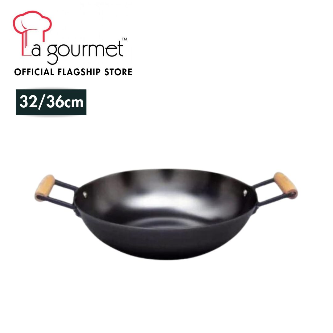 Ecolution Non-Stick Carbon Steel Wok with Soft Touch Riveted Handle,  8,Black