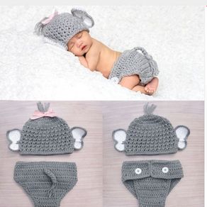 Newborn Baby Elephant Knit Crochet Hat Costume Photo Photography Prop Outfits