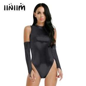 Buy iiniimWomen Faux Leather One-Piece Thong Bodysuit Leotard