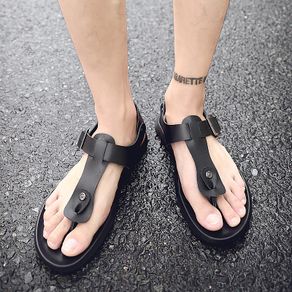 New Summer Shoes Men Beach Sandals Flip Flops Genuine Leather Men Sandals Flat Casual Male Holiday Shoes Black White A1527