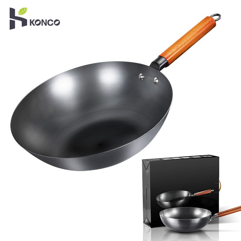 Konco Iron wok Cast iron pan Non-coated Pot General use for Gas