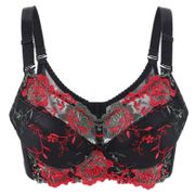 Women Lightly Lined Floral Lace Embroidery Minimizer Bra Full Coverage Push Up Underwire 34 36 38 40 42 44 46 48 B C D E F G H