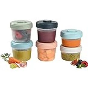 BÉABA, Set of 6 Storage Pots, Interlocking, Stackable Pots, Baby Food Storage Container, 100 Percent Airtight, Freezable, Breast Milk, 2 x 90 ml + 4 x150 ml