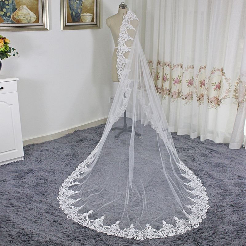 NIXUANYUAN Real 2023 Voile 300CM veil One Layer Lace Edge Ivory White  Cathedral Wedding Veil Long Bridal Veil Veu de Noi longo - AliExpress