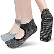 Hellomamma Yoga Socks Non Slip Skid Socks with Grips Pilates Ballet Barre Socks for Women, Pairs