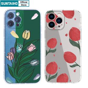 Suntaiho Fashion Retro Rose Pattern Clear TPU Soft Case Compatible for iPhone 11 Pro Max 12 13 14 Pro XR XS Max 7 Plus 8 Plus Shockproof Casing