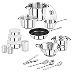 SAN IGNACIO Lula 18-Piece Saucepan Set Includes Accessories, Pans and Pots Stainless Steel Compatible with Induction Hobs