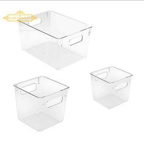 3Pcs Plastic Storage Bins Clear Pantry Organizer Box Bin Containers for Organizing Kitchen Fridge, Food, Snack Pantry