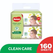 HUGGIES Clean Care Baby Wipes (2 x 80 sheets)
