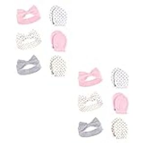 Hudson Baby Baby Infant Girl Cotton Headband and Scratch Mitten Set, Dots 12-Piece, 0-6 Months