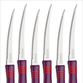 Tramontina 6 Pcs Laser Serrated Kitchen Knife Set Purple Sharp Modern Useful Kitchen Supplies New Fast Shipping