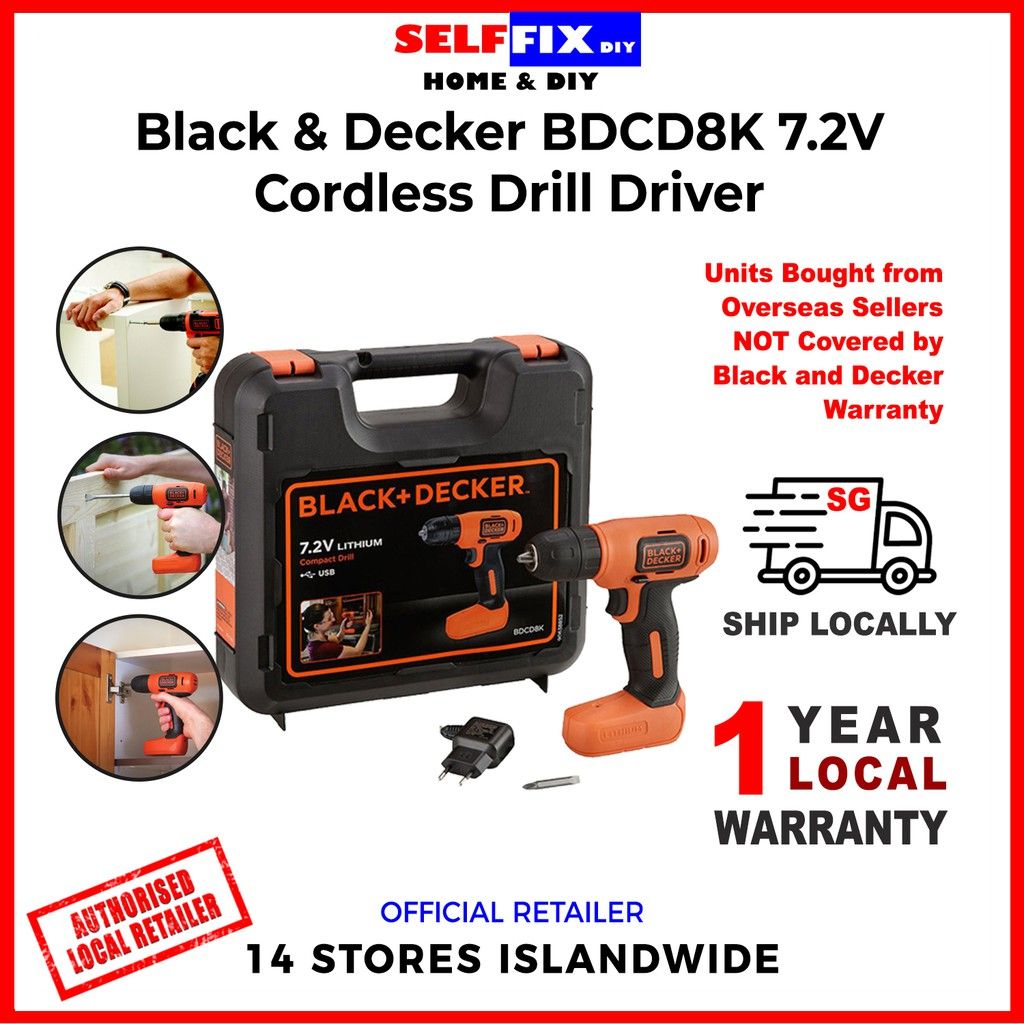 BLACK & DECKER BDCD8K 7.2V Cordless Drill Driver USB Charging